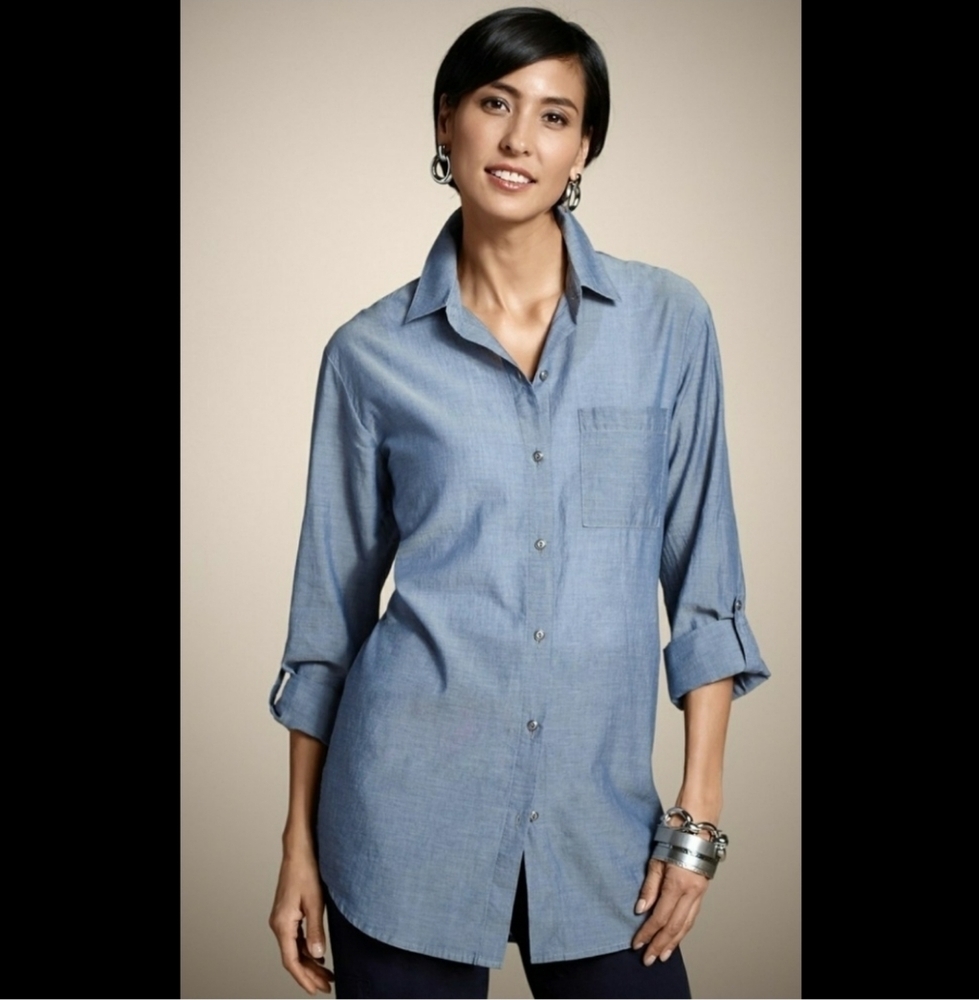 Chico's Marinna Chambray Button Down Tunic Size Medium